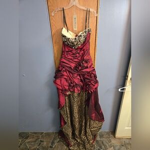 Tony Bowls Burgundy and Gold High-Low Evening Dress